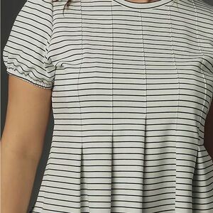 Anthropologie Black and White Striped Short Sleeve Top